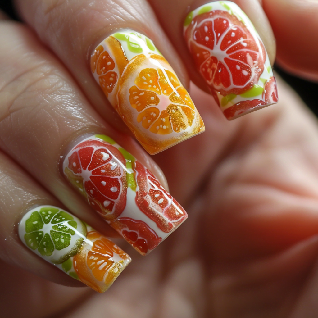 Summer Nail Design featuring citrus slices.