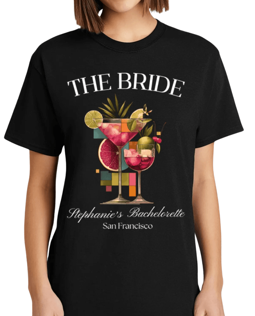 Customized Bride Tropical Drink Art Gildan Bachelorette Shirts