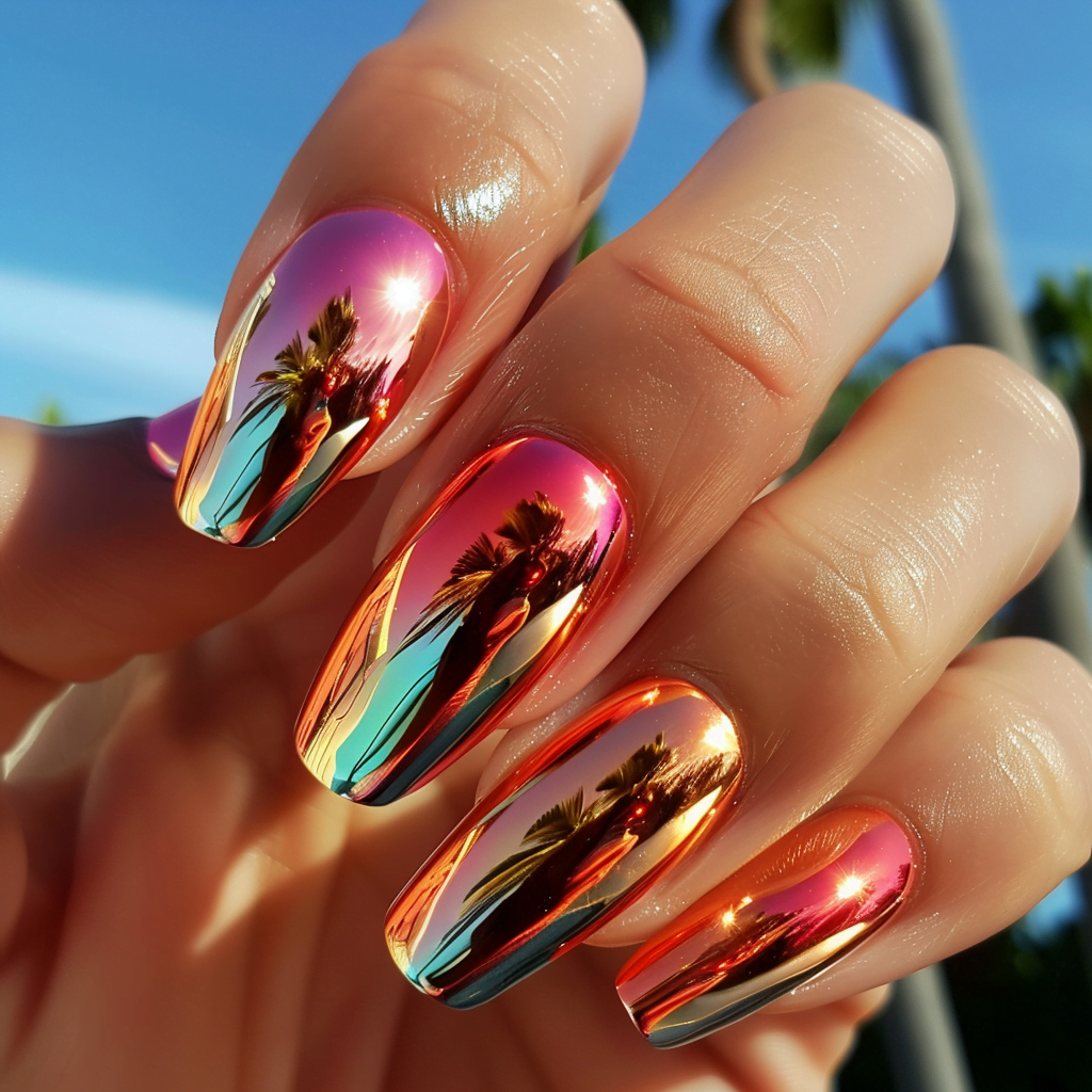 Summer Nail Design featuring metallic nail polish.