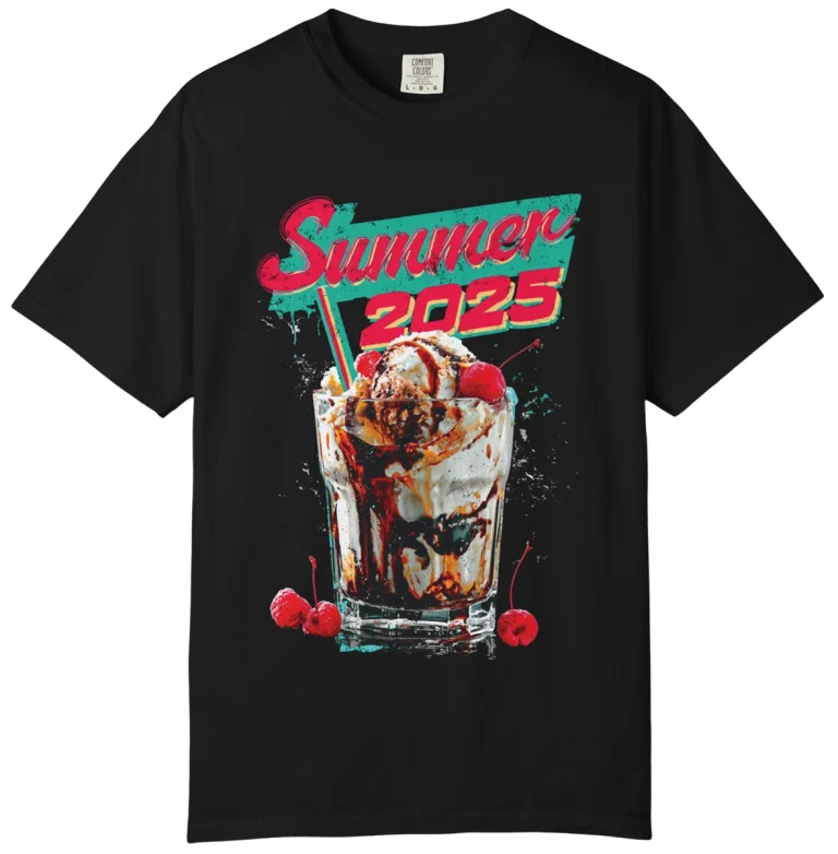 Summer 2025 Retro Neon Pop Art Vintage Style Ice Cream Sundae T-Shirt
